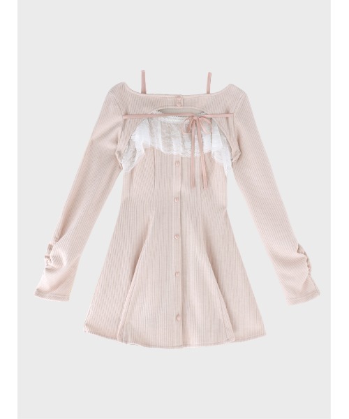 M me eme(エムミーエメ)の「Lace frill rib knit mini onepiece(eme11141)(ワンピース・レディース・グレー/アイボリー/ピンク・FREE)」の5枚目の写真