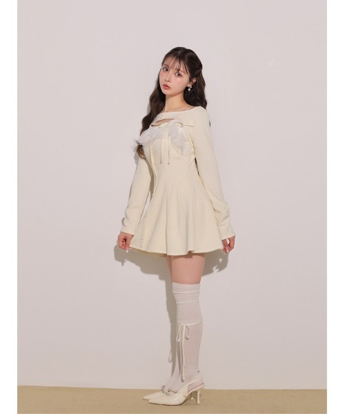 M me eme(エムミーエメ)の「Lace frill rib knit mini onepiece(eme11141)(ワンピース・レディース・グレー/アイボリー/ピンク・FREE)」の11枚目の写真