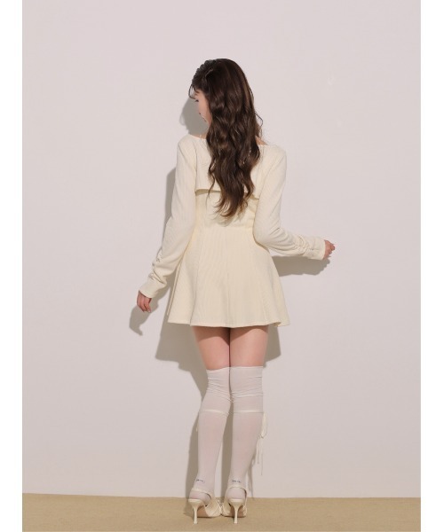 M me eme(エムミーエメ)の「Lace frill rib knit mini onepiece(eme11141)(ワンピース・レディース・グレー/アイボリー/ピンク・FREE)」の12枚目の写真
