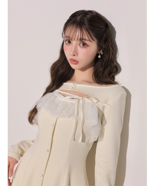 M me eme(エムミーエメ)の「Lace frill rib knit mini onepiece(eme11141)(ワンピース・レディース・グレー/アイボリー/ピンク・FREE)」の13枚目の写真