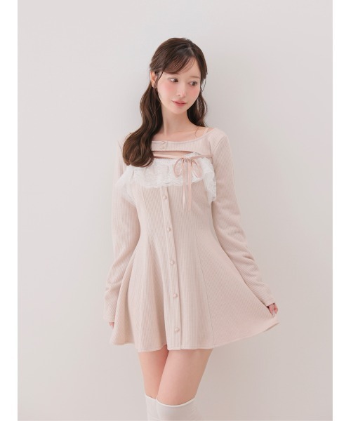 M me eme(エムミーエメ)の「Lace frill rib knit mini onepiece(eme11141)(ワンピース・レディース・グレー/アイボリー/ピンク・FREE)」の14枚目の写真