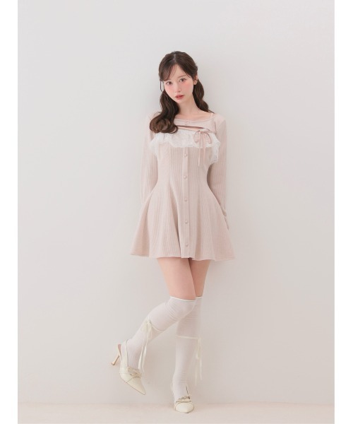 M me eme(エムミーエメ)の「Lace frill rib knit mini onepiece(eme11141)(ワンピース・レディース・グレー/アイボリー/ピンク・FREE)」の15枚目の写真
