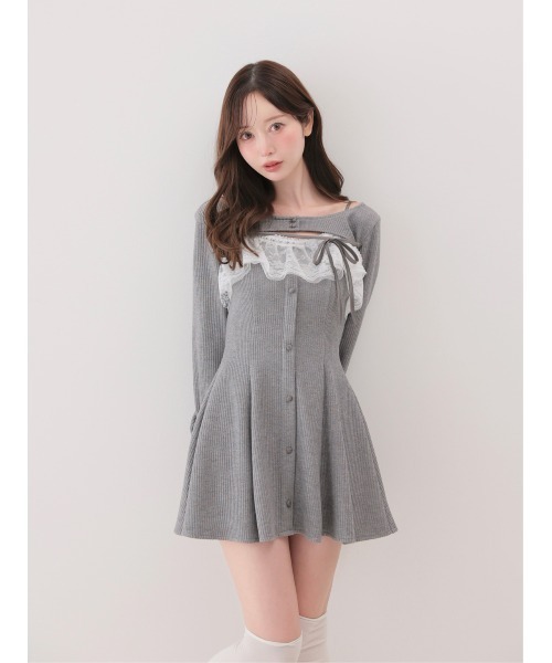 M me eme(エムミーエメ)の「Lace frill rib knit mini onepiece(eme11141)(ワンピース・レディース・グレー/アイボリー/ピンク・FREE)」の16枚目の写真
