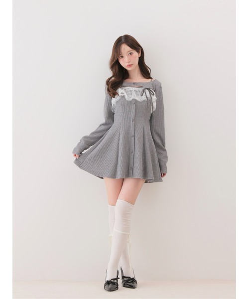 M me eme(エムミーエメ)の「Lace frill rib knit mini onepiece(eme11141)(ワンピース・レディース・グレー/アイボリー/ピンク・FREE)」の17枚目の写真
