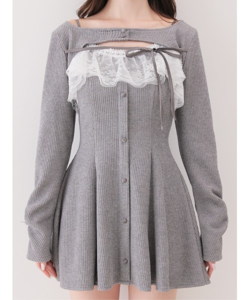 M me eme(エムミーエメ)の「Lace frill rib knit mini onepiece(eme11141)(ワンピース・レディース・グレー/アイボリー/ピンク・FREE)」の18枚目の写真