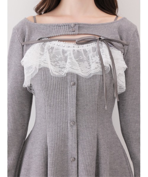M me eme(エムミーエメ)の「Lace frill rib knit mini onepiece(eme11141)(ワンピース・レディース・グレー/アイボリー/ピンク・FREE)」の20枚目の写真