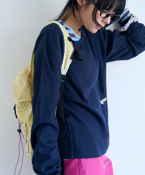 common gull products.(コモンガルプロダクツ)の「片付かないワッフルロンtee(Tシャツ/カットソー・レディース・ラベンダー/アイボリー/オリーブ系/ネイビー・SMALL/MEDIUM/LARGE)」の4枚目の写真