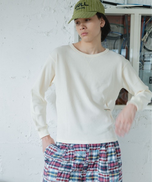 common gull products.(コモンガルプロダクツ)の「片付かないワッフルロンtee(Tシャツ/カットソー・レディース・ラベンダー/アイボリー/オリーブ系/ネイビー・SMALL/MEDIUM/LARGE)」の2枚目の写真