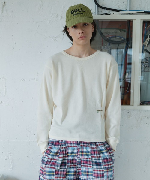 common gull products.(コモンガルプロダクツ)の「片付かないワッフルロンtee(Tシャツ/カットソー・レディース・ラベンダー/アイボリー/オリーブ系/ネイビー・SMALL/MEDIUM/LARGE)」の7枚目の写真