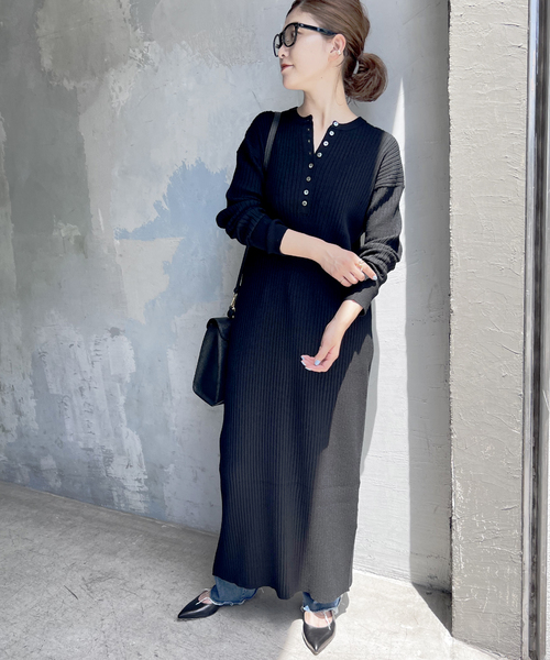 Spick & Span(スピックアンドスパン)の「《新色有り / 追加》ヘンリーネックリブニットワンピース(ワンピース・レディース・その他1/ブラック/チャコールグレー・FREE)」の19枚目の写真
