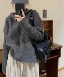 ケーブル編み オーバーサイズ フードニット