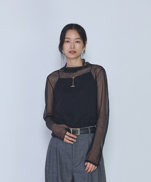 1er Arrondissement(プルミエアロンディスモン)の「シアーハイネックカットソー(Tシャツ/カットソー・レディース・ブラック/オフホワイト・FREE)」の2枚目の写真