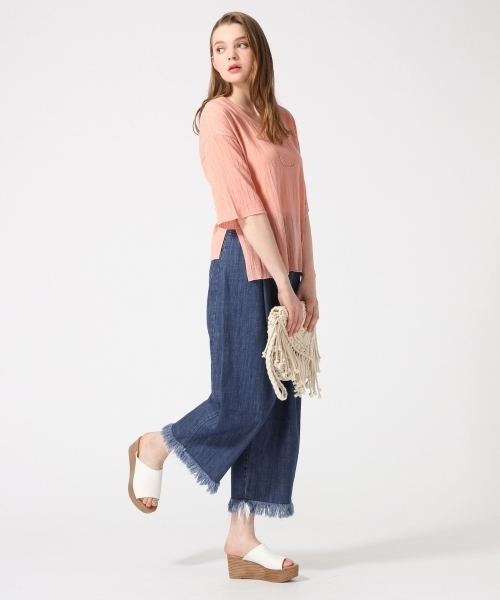 HARE（ハレ）の「スカシアミニットソー7分袖(HARE)（Tシャツ/カットソー・レディース・ライトピンク/オフホワイト・FREE）」の4枚目の写真