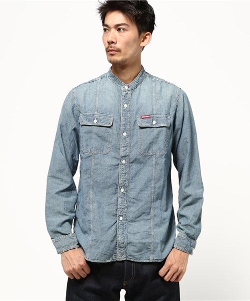 HYSTERIC GLAMOUR（ヒステリックグラマー）の「スタンドカラー長袖SH（シャツ/ブラウス・メンズ・ホワイト/インディゴブルー・SMALL/LARGE/MEDIUM）」の6枚目の写真