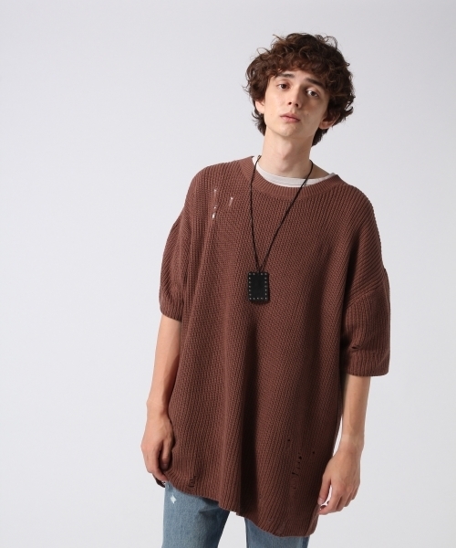 HARE（ハレ）の「クラッシュニットプルオーバー(HARE)（ニット/セーター・メンズ・レッド系その他/ブラック/グレー・SMALL/MEDIUM）」の3枚目の写真