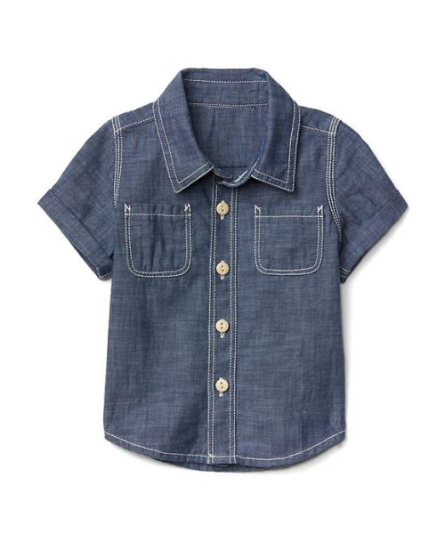 GAP(ギャップ)の「半袖シャンブレーシャツ(シャツ/ブラウス・キッズ・インディゴブルー・60cm/80cm/70cm/50cm/90cm)」の1枚目の写真