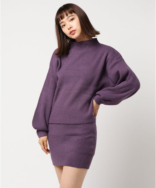 STYLEBLOCK（スタイルブロック）の「ボトルネックバルーンスリーブニット＆スカートセットアップ（トップス）」