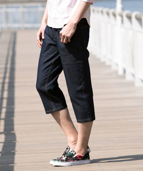 TopIsm(トップイズム)の「ヴィンテージ加工 ストレッチ クロップド デニムパンツ(デニムパンツ・メンズ・ライトブルー/ブラック/ワンウォッシュ/インディゴブルー/グレー・L/LL/M)」の5枚目の写真