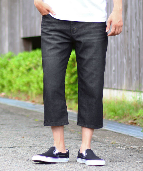 TopIsm(トップイズム)の「ヴィンテージ加工 ストレッチ クロップド デニムパンツ(デニムパンツ・メンズ・ライトブルー/ブラック/ワンウォッシュ/インディゴブルー/グレー・L/LL/M)」の2枚目の写真