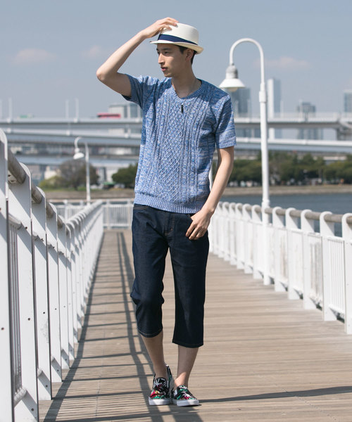 TopIsm(トップイズム)の「ヴィンテージ加工 ストレッチ クロップド デニムパンツ(デニムパンツ・メンズ・ライトブルー/ブラック/ワンウォッシュ/インディゴブルー/グレー・L/LL/M)」の8枚目の写真