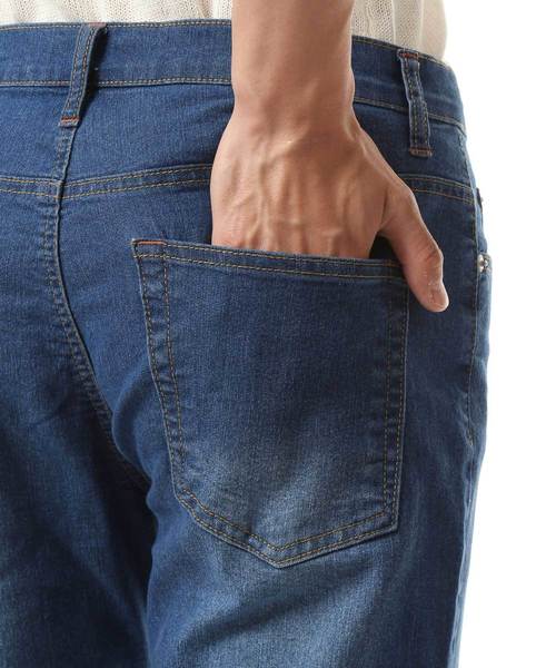 TopIsm(トップイズム)の「ヴィンテージ加工 ストレッチ クロップド デニムパンツ(デニムパンツ・メンズ・ライトブルー/ブラック/ワンウォッシュ/インディゴブルー/グレー・L/LL/M)」の14枚目の写真