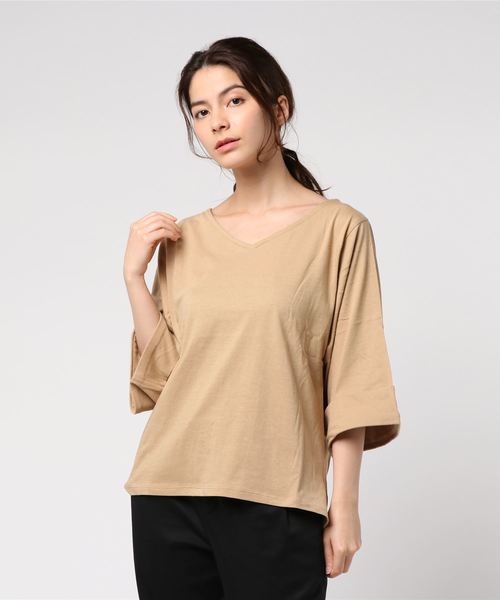 cepo(セポ)の「オーストラリアコットンVネック(Tシャツ/カットソー・レディース・オフホワイト/ベージュ/ピンク/グリーン・M)」の3枚目の写真