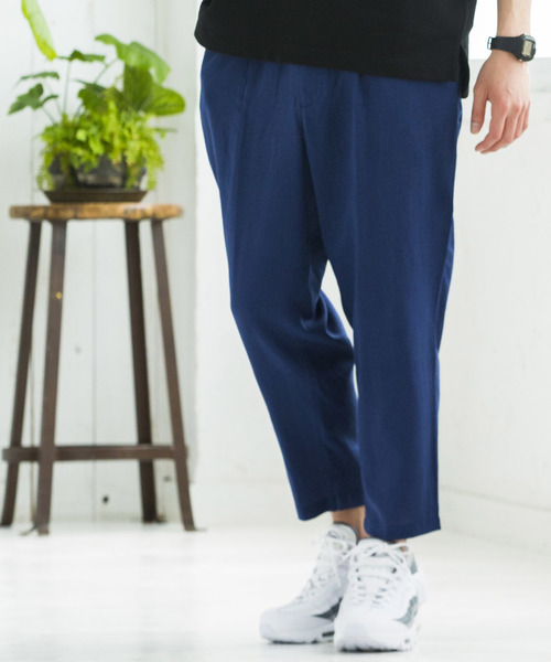 WEGO（ウィゴー）の「WEGO/フランスリネンクロップドペグトップパンツ（スラックス・メンズ・ネイビー/ブラック/オレンジ/ブルー・SMALL/MEDIUM/LARGE）」の3枚目の写真