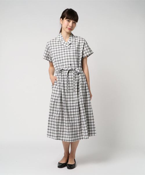 Par Ici パーリッシィ の モノトーンチェック 開襟ダブルシャツワンピース ワンピース Wear