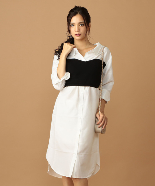 Royal Party ロイヤルパーティー の ニットビスチェドッキングシャツワンピース シャツワンピース Wear