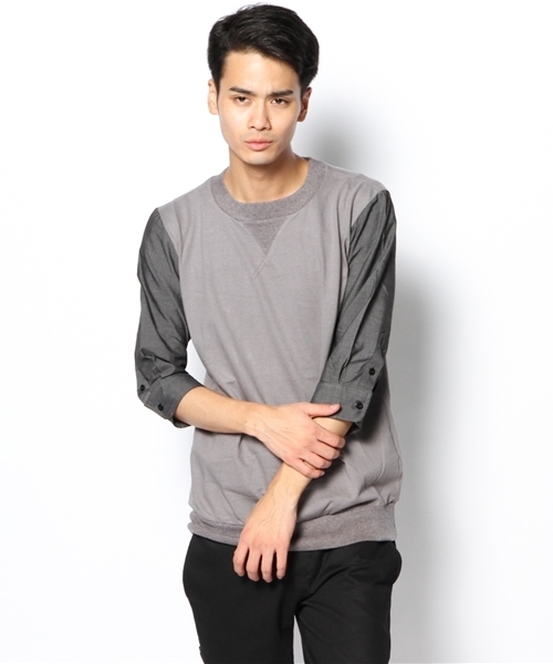 WHO'S WHO gallery（フーズフーギャラリー）の「袖シャンブレTシャツ（Tシャツ/カットソー・メンズ・ブラック/グレー/ネイビー/オフホワイト・MEDIUM/LARGE）」の4枚目の写真