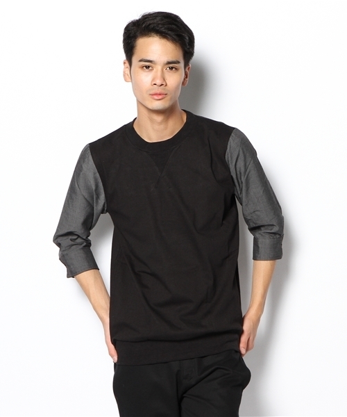 WHO'S WHO gallery（フーズフーギャラリー）の「袖シャンブレTシャツ（Tシャツ/カットソー・メンズ・ブラック/グレー/ネイビー/オフホワイト・MEDIUM/LARGE）」の3枚目の写真