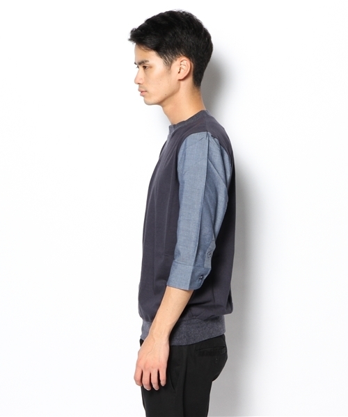 WHO'S WHO gallery（フーズフーギャラリー）の「袖シャンブレTシャツ（Tシャツ/カットソー・メンズ・ブラック/グレー/ネイビー/オフホワイト・MEDIUM/LARGE）」の7枚目の写真