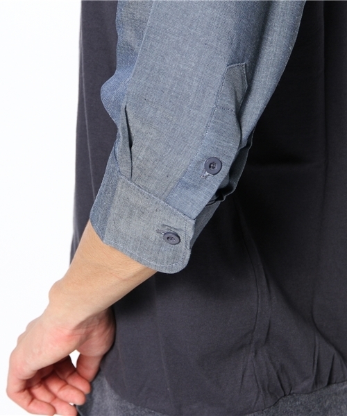 WHO'S WHO gallery（フーズフーギャラリー）の「袖シャンブレTシャツ（Tシャツ/カットソー・メンズ・ブラック/グレー/ネイビー/オフホワイト・MEDIUM/LARGE）」の5枚目の写真