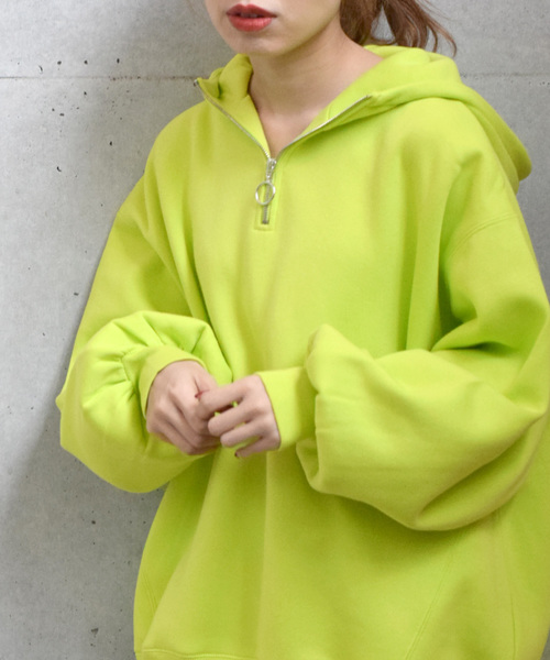 w closet（ダブルクローゼット）の「ハーフZIPフードプルオーバー_（パーカー・レディース・ピンク/ライム/アイボリー/スミクロ・FREE）」の8枚目の写真