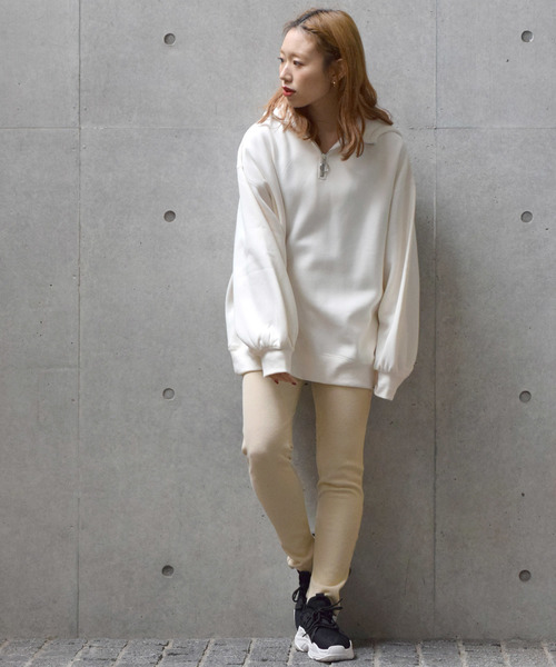 w closet（ダブルクローゼット）の「ハーフZIPフードプルオーバー_（パーカー・レディース・ピンク/ライム/アイボリー/スミクロ・FREE）」の10枚目の写真