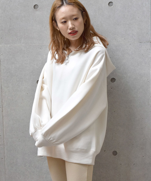 w closet（ダブルクローゼット）の「ハーフZIPフードプルオーバー_（パーカー・レディース・ピンク/ライム/アイボリー/スミクロ・FREE）」の13枚目の写真