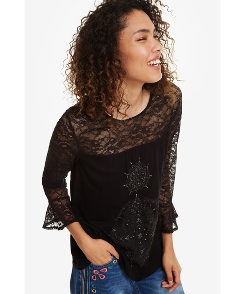 Desigual（デシグアル）の「Tシャツ長袖（Tシャツ/カットソー・レディース・ホワイト/ブラック/レッド/グレー・2L/SS/S/M/L/3L）」の3枚目の写真