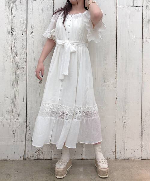 one after another NICE CLAUP（ワンアフターアナザーナイスクラップ）の「【Petite by NICE CLAUP】lace onepiece（ワンピース・レディース・アイボリー/オフホワイト・FREE）」の13枚目の写真