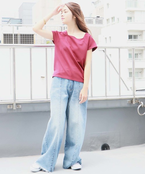 HER CLOSET(ハークローゼット)の「【HERCLOSET】リップルバックリボンプルオーバー(Tシャツ/カットソー・レディース・ホワイト/ブラック/グリーン/ワインレッド・M)」の15枚目の写真