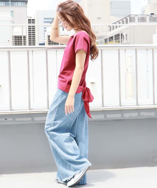 HER CLOSET(ハークローゼット)の「【HERCLOSET】リップルバックリボンプルオーバー(Tシャツ/カットソー・レディース・ホワイト/ブラック/グリーン/ワインレッド・M)」の12枚目の写真