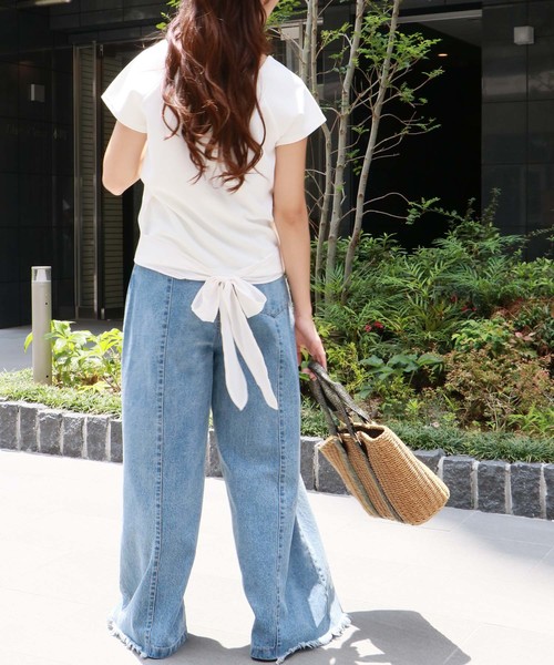HER CLOSET(ハークローゼット)の「【HERCLOSET】リップルバックリボンプルオーバー(Tシャツ/カットソー・レディース・ホワイト/ブラック/グリーン/ワインレッド・M)」の8枚目の写真