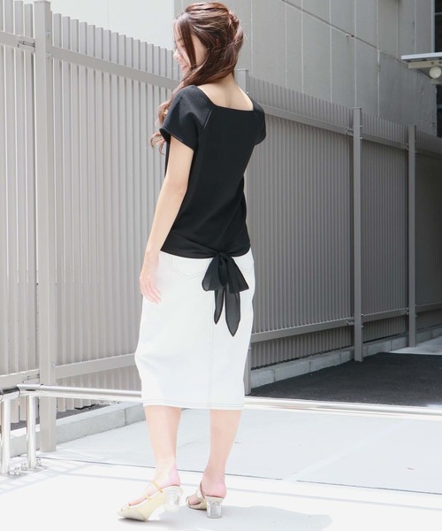 HER CLOSET(ハークローゼット)の「【HERCLOSET】リップルバックリボンプルオーバー(Tシャツ/カットソー・レディース・ホワイト/ブラック/グリーン/ワインレッド・M)」の17枚目の写真