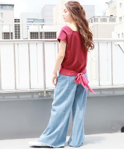 HER CLOSET(ハークローゼット)の「【HERCLOSET】リップルバックリボンプルオーバー(Tシャツ/カットソー・レディース・ホワイト/ブラック/グリーン/ワインレッド・M)」の11枚目の写真