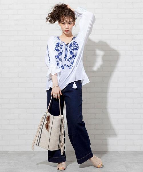 coen（コーエン）の「【WEB限定サイズ：XL】USAコットンデニムワイドパンツ#（デニムパンツ・レディース・ネイビー/コバルトブルー/ライトブルー・LARGE/MEDIUM/SMALL/X-LARGE）」の10枚目の写真