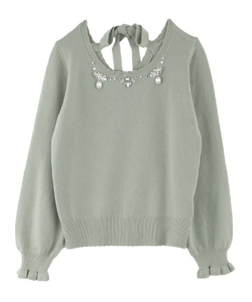ビジュー付きバックリボンニット♡ axes femme（アクシーズファム）の「ビジュー×バックリボンニット