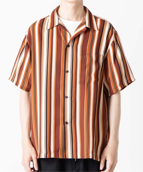 WEGO（ウィゴー）の「WEGO/マルチストライプ半袖開襟シャツ（シャツ/ブラウス・メンズ・ブルー系その他4/ブラウン系その他4・LARGE/MEDIUM）」の7枚目の写真