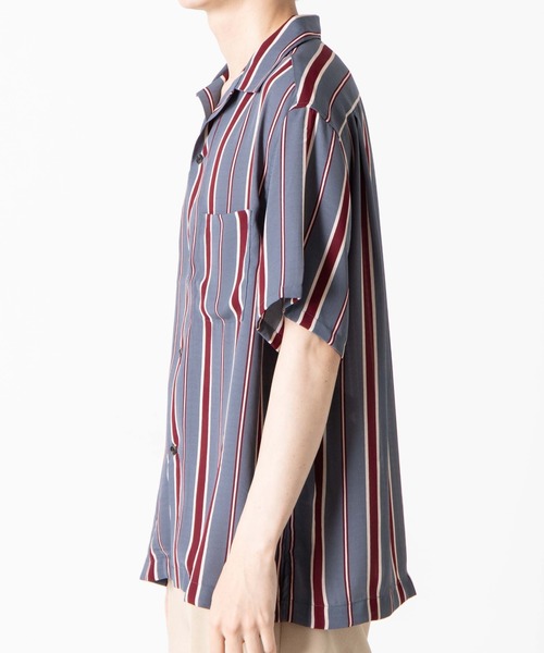 WEGO（ウィゴー）の「WEGO/マルチストライプ半袖開襟シャツ（シャツ/ブラウス・メンズ・ブルー系その他4/ブラウン系その他4・LARGE/MEDIUM）」の13枚目の写真