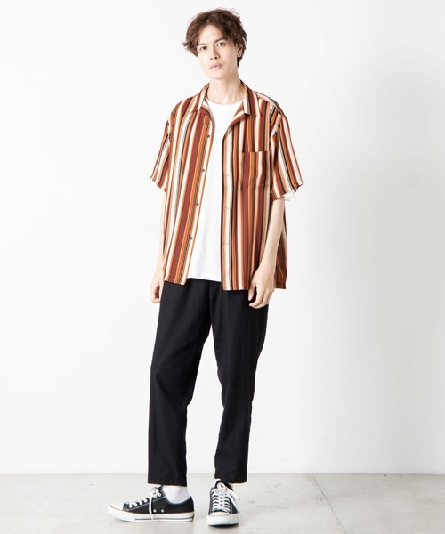 WEGO（ウィゴー）の「WEGO/マルチストライプ半袖開襟シャツ（シャツ/ブラウス・メンズ・ブルー系その他4/ブラウン系その他4・LARGE/MEDIUM）」の4枚目の写真