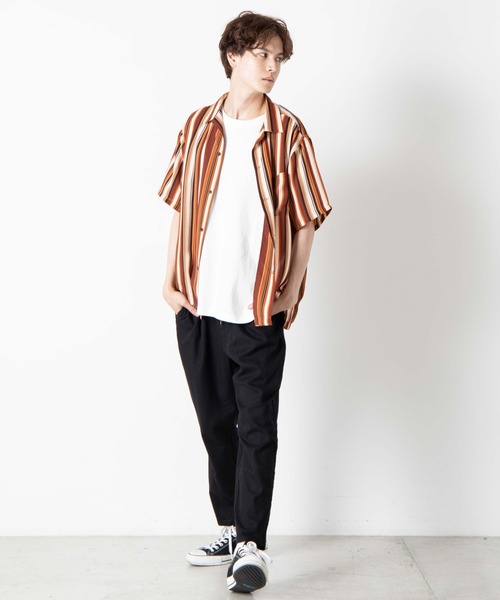 WEGO（ウィゴー）の「WEGO/マルチストライプ半袖開襟シャツ（シャツ/ブラウス・メンズ・ブルー系その他4/ブラウン系その他4・LARGE/MEDIUM）」の5枚目の写真