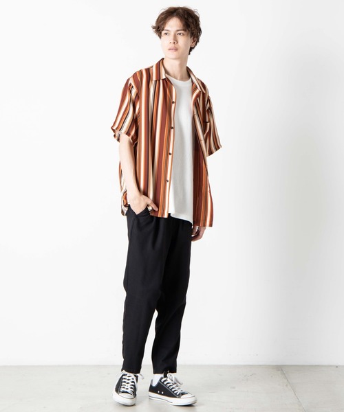 WEGO（ウィゴー）の「WEGO/マルチストライプ半袖開襟シャツ（シャツ/ブラウス・メンズ・ブルー系その他4/ブラウン系その他4・LARGE/MEDIUM）」の11枚目の写真